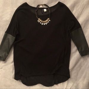 LIKE NEW Oversized Black Top w/ Leather Sleeves
